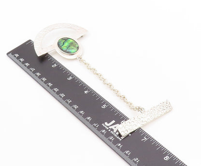 925 Sterling Silver Vintage Brooch MEXICO Fire Opal Long Tie Bar Pin   BP11767