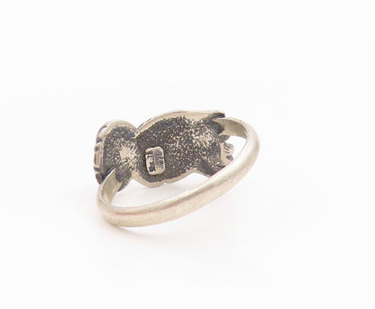 925 Sterling Silver Vintage Ring Blue Eyed Wise Owl Motif Band  Sz 7.5  RG36111