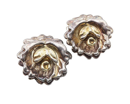 925 Sterling Silver  Vintage Sculpted Flower Motif Non Pierce Earrings  EG5871