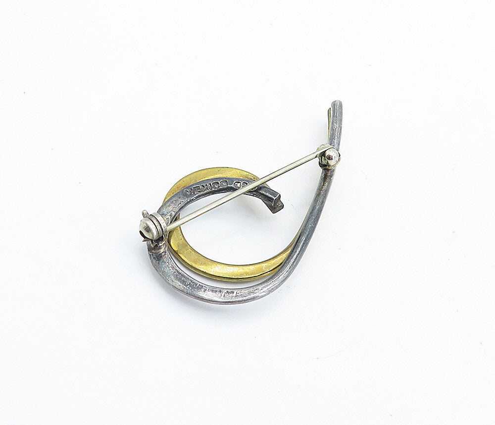 MEXICO 925 Sterling Silver  Vintage Two Tone Shiny Swirl Brooch Pin  BP2401