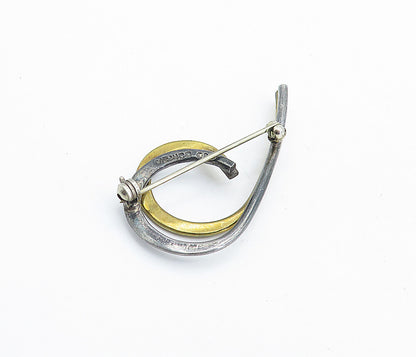MEXICO 925 Sterling Silver  Vintage Two Tone Shiny Swirl Brooch Pin  BP2401