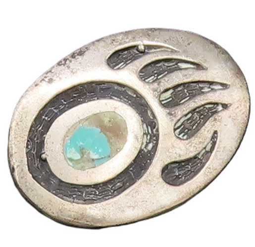 SOUTHWESTERN 925 Silver Vintage Inlaid Turquoise Bear Paw Brooch Pin BP9753