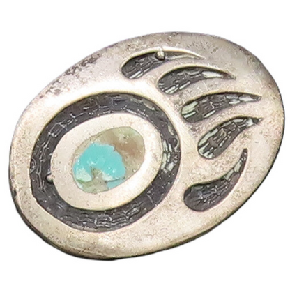 SOUTHWESTERN 925 Silver Vintage Inlaid Turquoise Bear Paw Brooch Pin BP9753