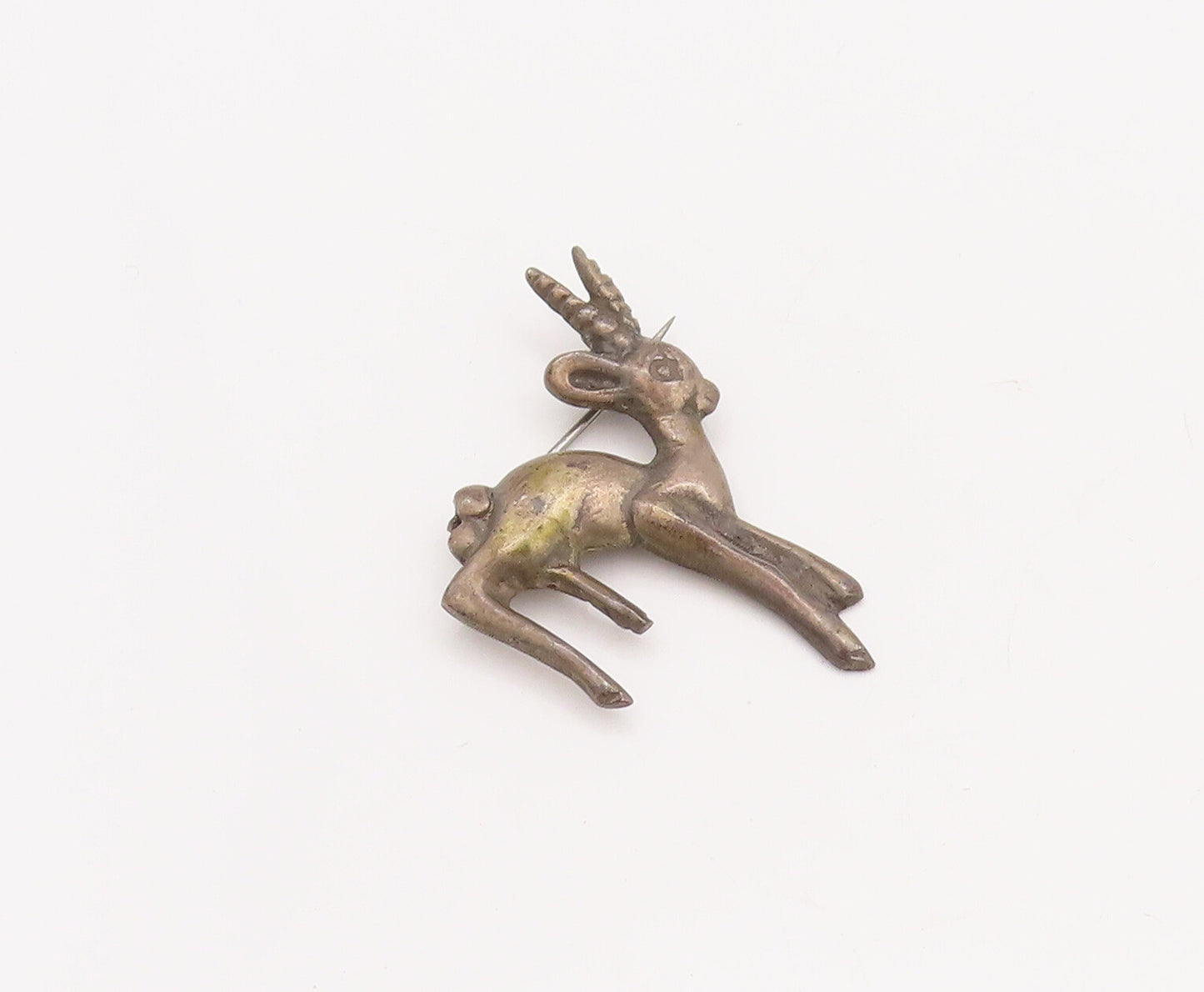 925 Sterling Silver Vintage Brooch Pin Antique Baby Deer With Long Horns BP11089
