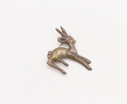925 Sterling Silver Vintage Brooch Pin Antique Baby Deer With Long Horns BP11089