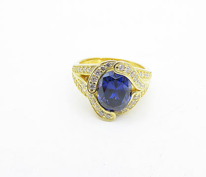 925 Sterling Silver Purple & White Topaz Gold Plated Band Ring Sz 7 RG4618