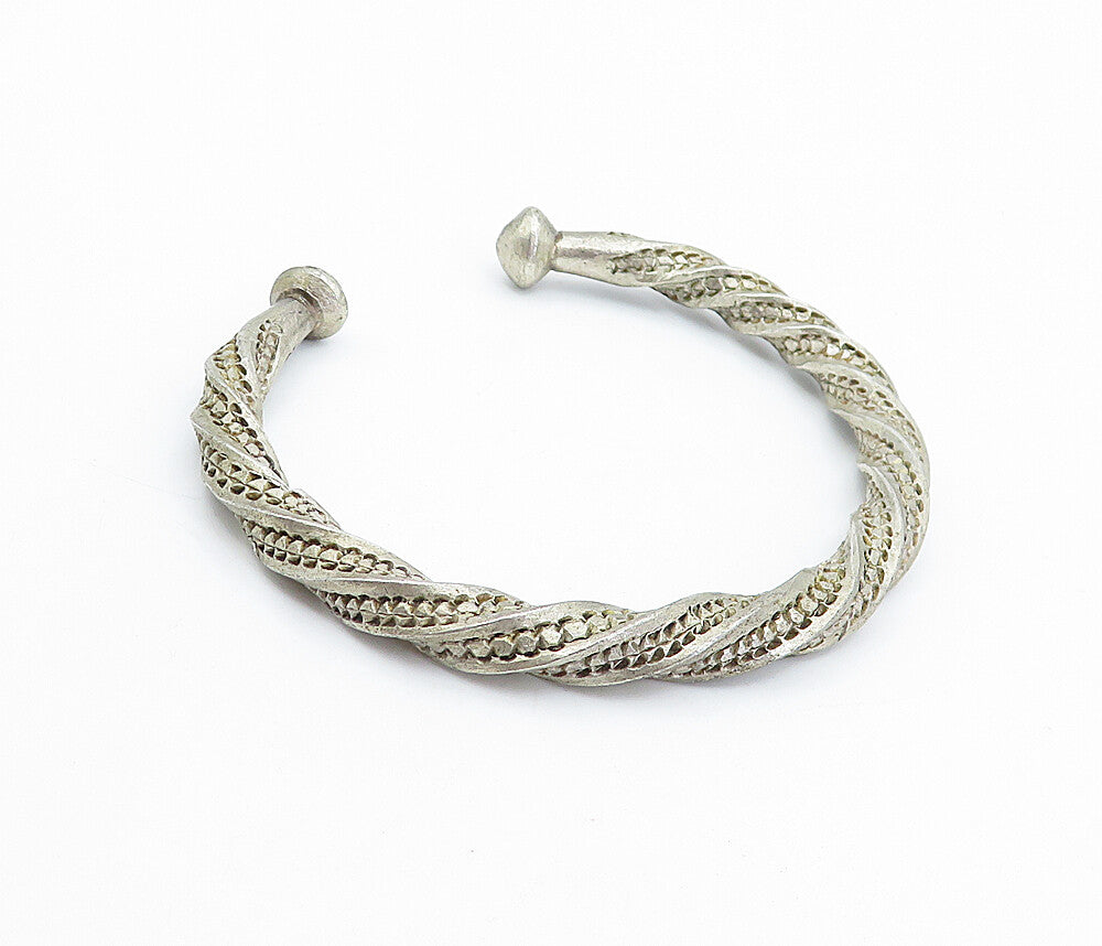 925 Sterling Silver  Vintage Antique Twist Dome Ends Cuff Bracelet  BT1748