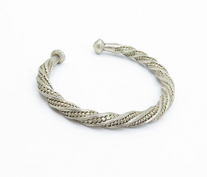 925 Sterling Silver  Vintage Antique Twist Dome Ends Cuff Bracelet  BT1748