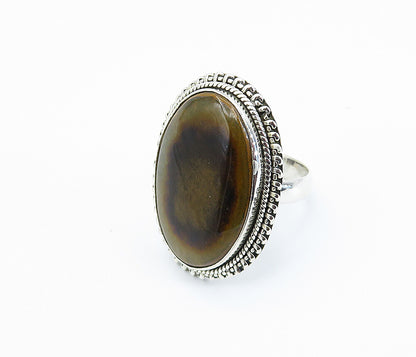 925 Sterling Silver  Cabochon Cut Brown Agate Oval Cocktail Ring Sz 9  RG8186