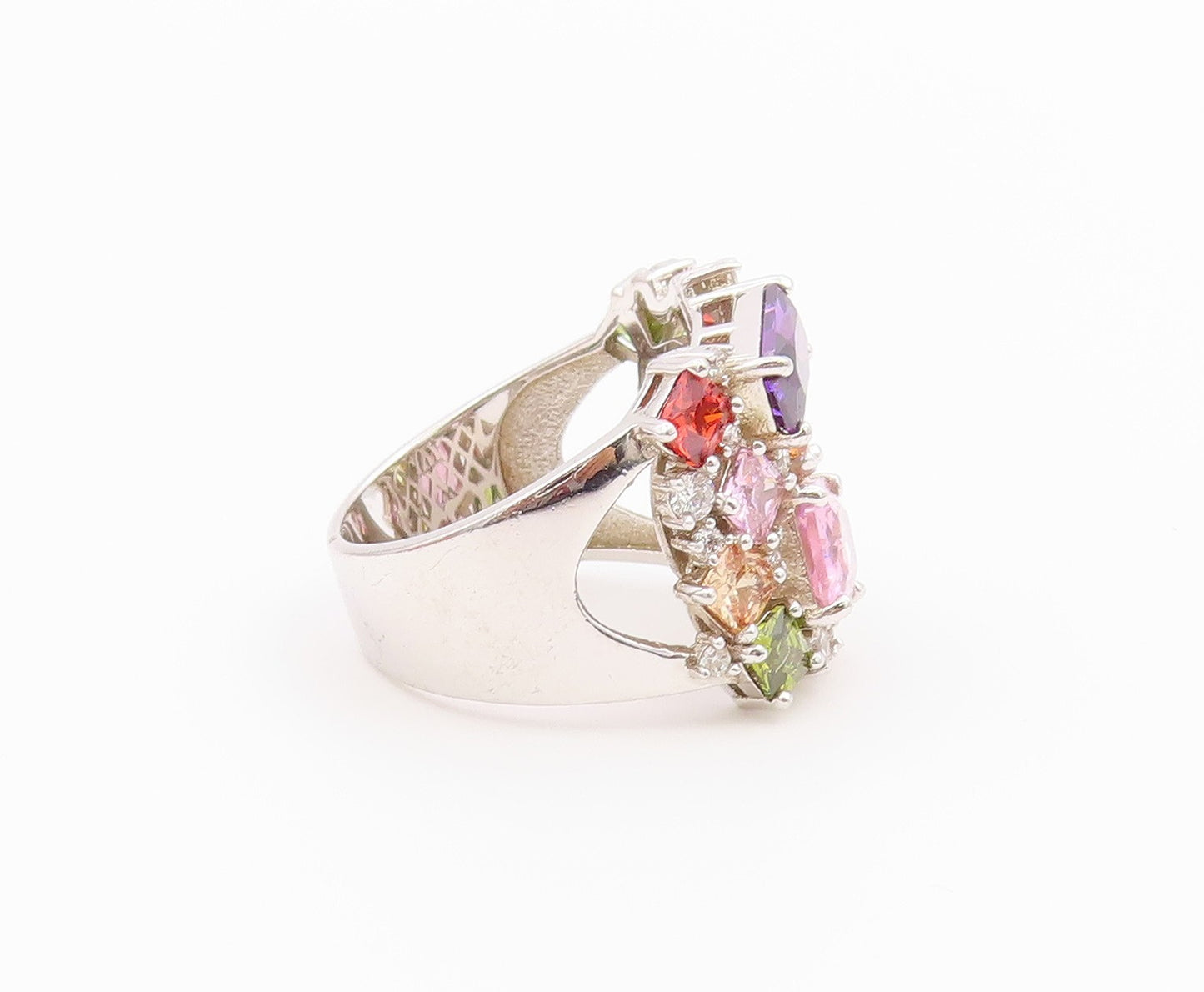 925 Sterling Silver Vintage Ring Multi Gemstone Cluster Band  Sz 10.5  RG36437