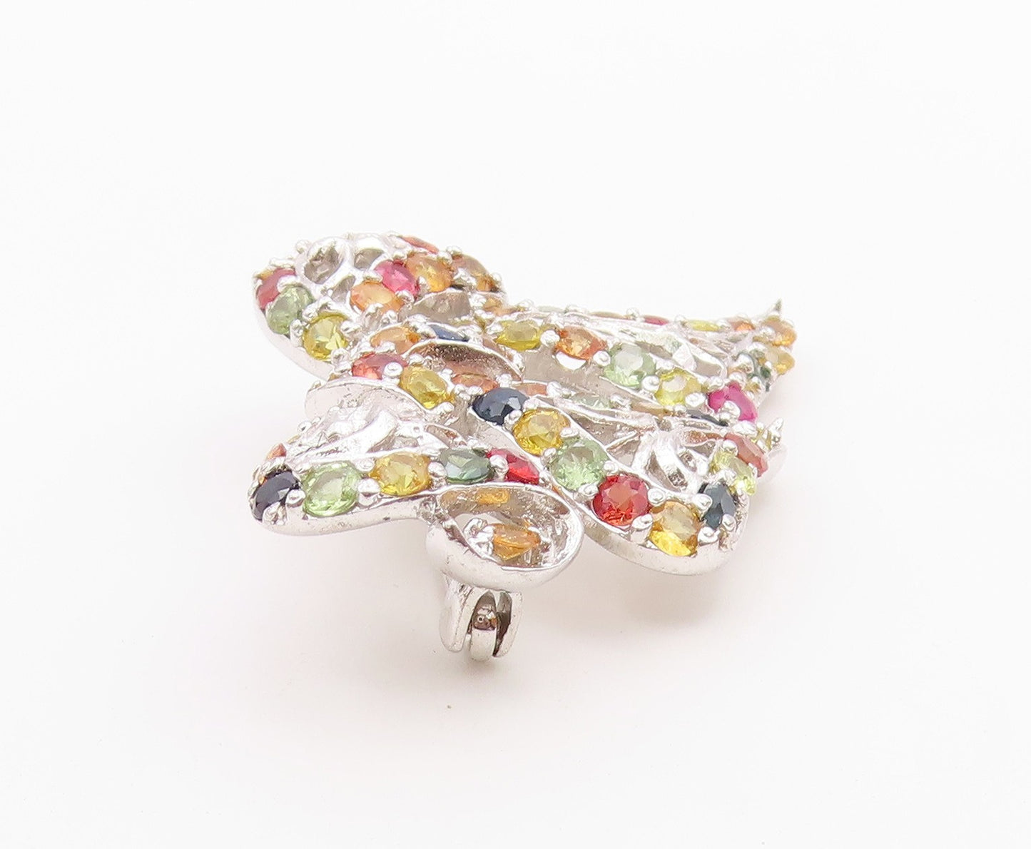925 Sterling Silver Vintage Citrine Tanzanite Peridot Ribbon Bow Brooch  BP8411
