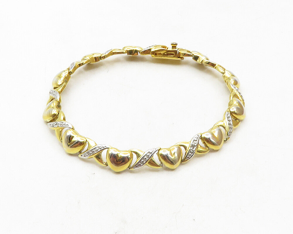925 Sterling Silver  Shiny Genuine Diamonds Gold Plated Chain Bracelet  BT4455