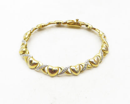 925 Sterling Silver  Shiny Genuine Diamonds Gold Plated Chain Bracelet  BT4455