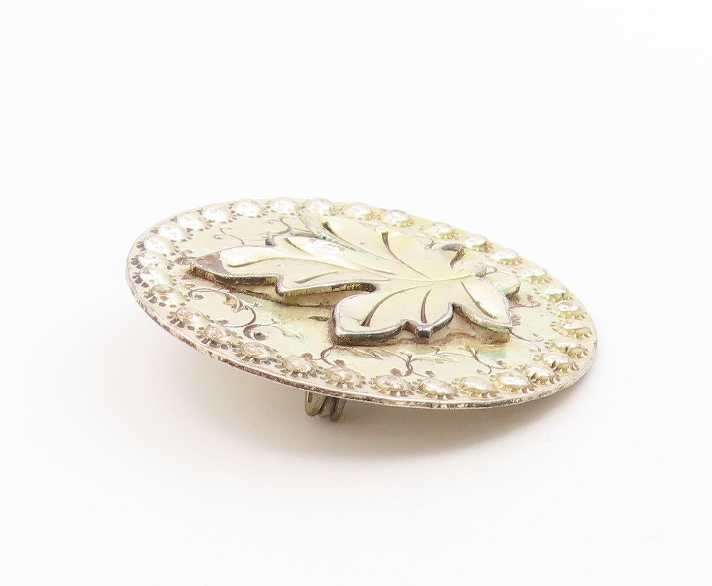 925 Sterling Silver  Vintage Hand Wrought Single Leaf Swirl Brooch Pin  BP3671
