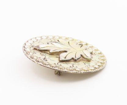 925 Sterling Silver  Vintage Hand Wrought Single Leaf Swirl Brooch Pin  BP3671