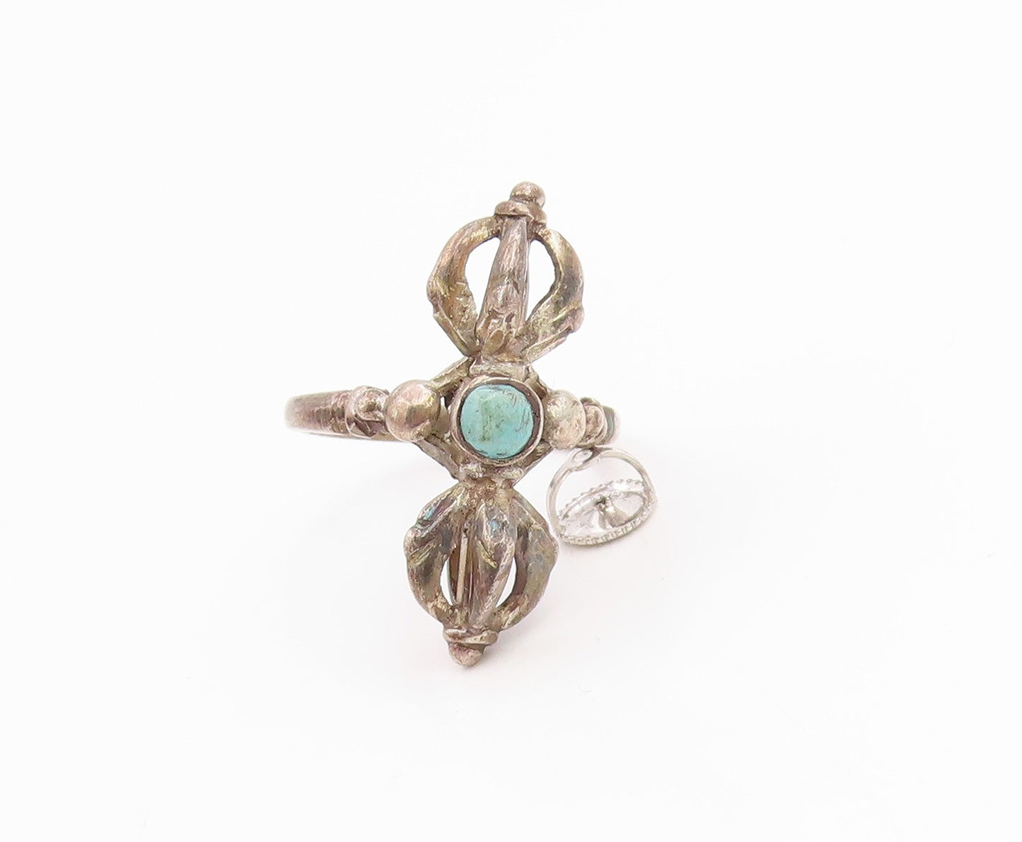 925 Sterling Silver Vintage Ring Round Turquoise Brutalist Band  Sz 7  RG35557