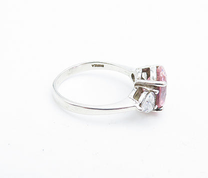 KOREA 925 Sterling Silver  Vintage Pink Cubic Zirconia Band Ring Sz 9  RG5440