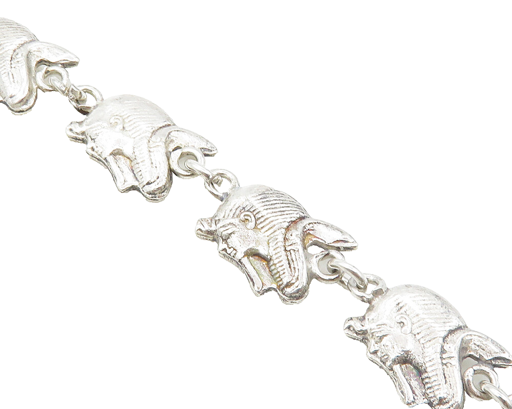 925 Sterling Silver  Vintage Egyptian Pharaoh Head Chain Bracelet  BT4244