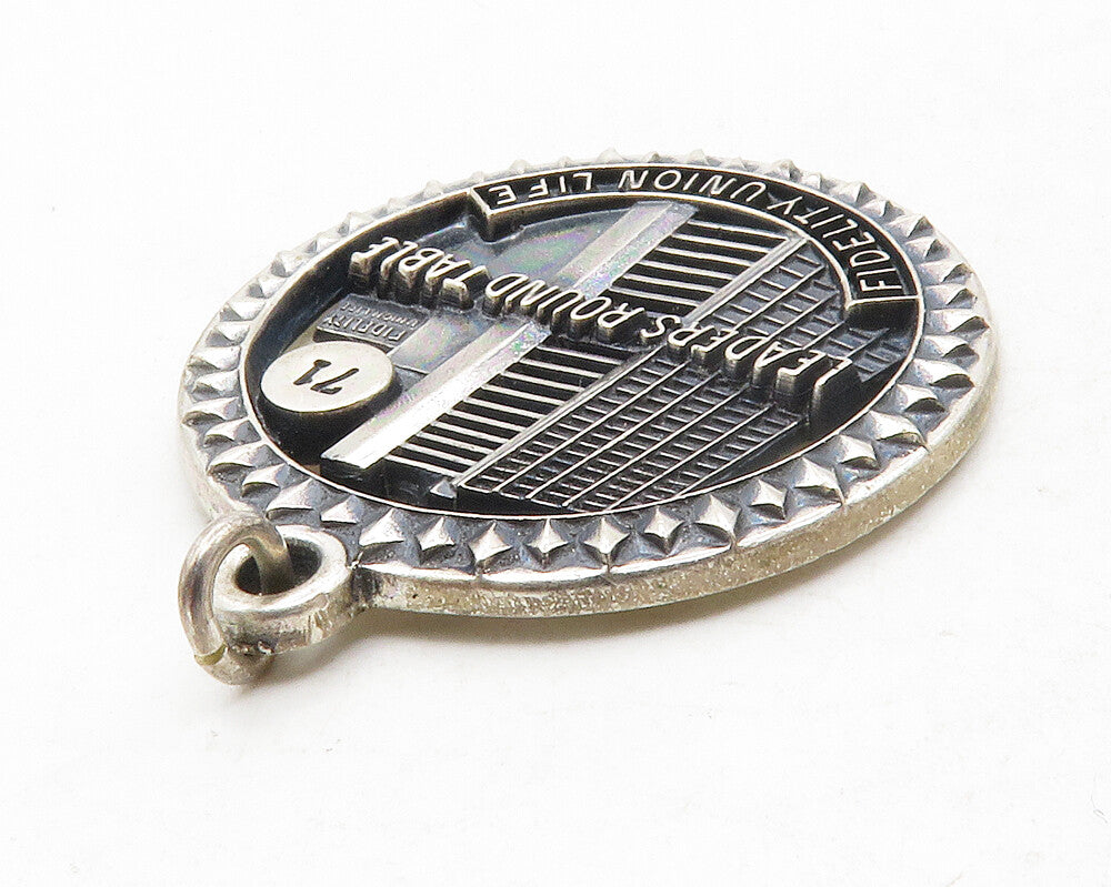 925 Sterling Silver  Vintage Dark Tone Leaders Round Table Pendant  PT9827