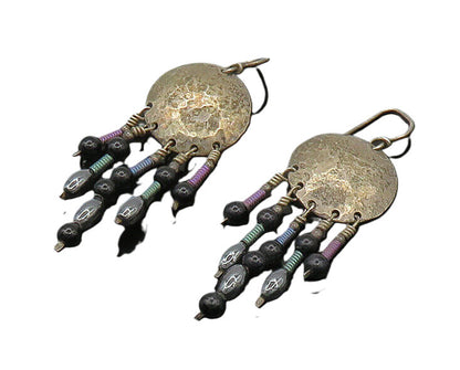 DESIGNER 925 Silver  Vintage Black Onyx & Hematite Dangle Earrings  EG10535