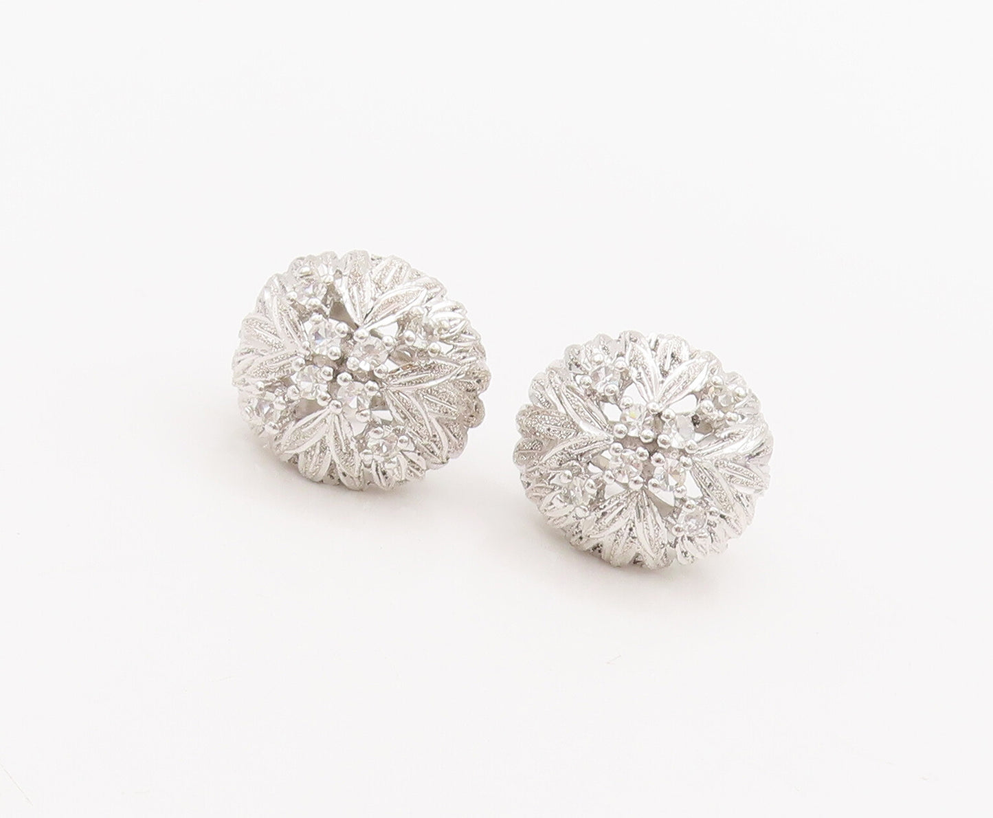 925 Sterling Silver Vintage Earrings Domed Spikey Carved CZ Flower  EG13001