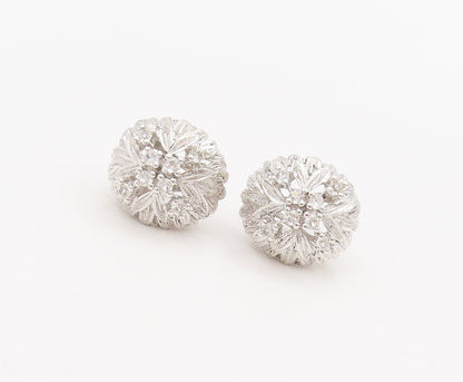 925 Sterling Silver Vintage Earrings Domed Spikey Carved CZ Flower  EG13001