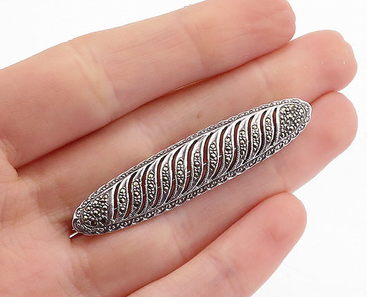 925 Sterling Silver  Vintage Sparkling Marcasite Decorated Brooch Pin  BP2091
