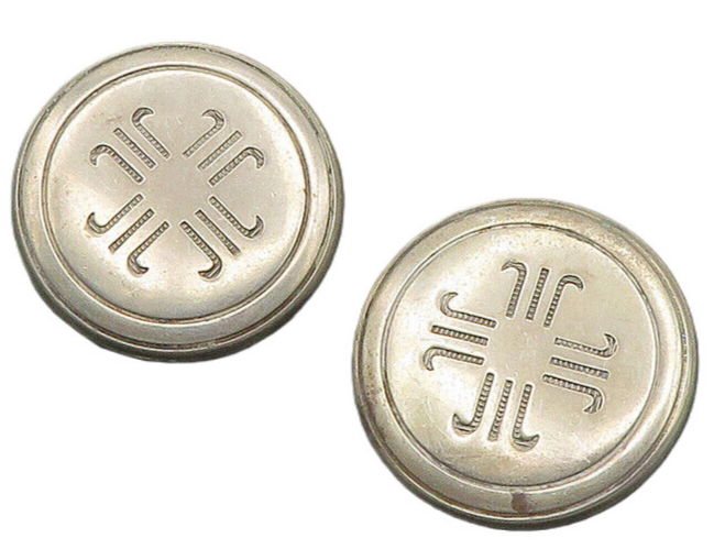 925 Sterling Silver Vintage Etched Button Drop Earrings EG9123