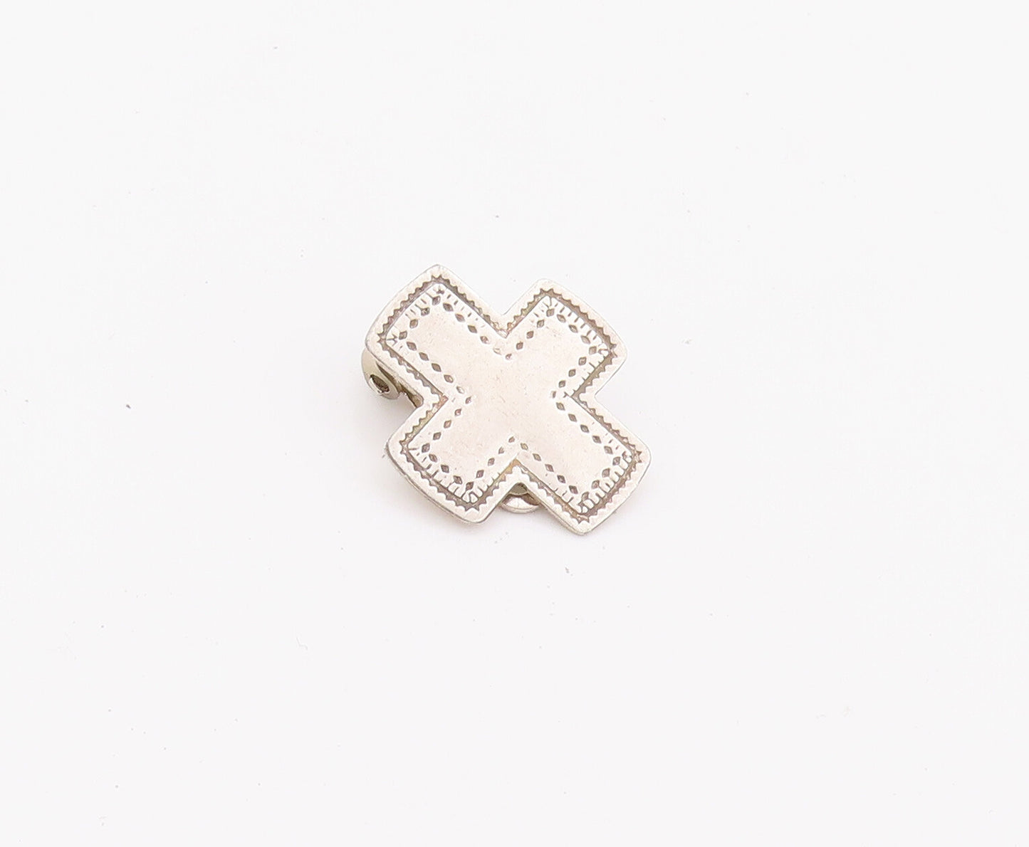 925 Sterling Silver Earrings MEXICO Minimalist Etched Border Mini Cross  EG12837