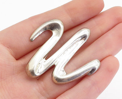 925 Sterling Silver Vintage Shiny Smooth Swirl Scribble Brooch Pin BP1742