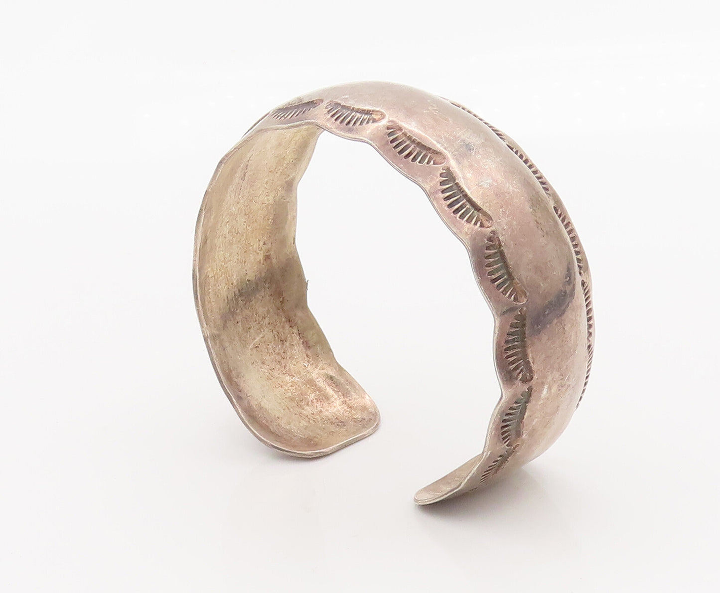925 Sterling Silver Vintage Bracelet TRACY NAVAJO Swirly Etched Spikes  BT10294