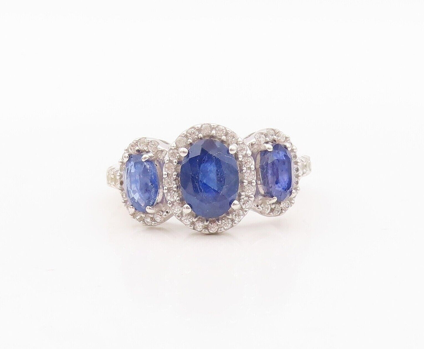 925 Sterling Silver Vintage Ring Oval Cut Sapphire Halo Topaz  Sz 7.5  RG30438