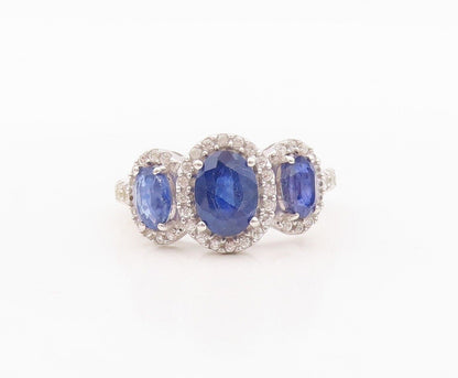 925 Sterling Silver Vintage Ring Oval Cut Sapphire Halo Topaz  Sz 7.5  RG30438