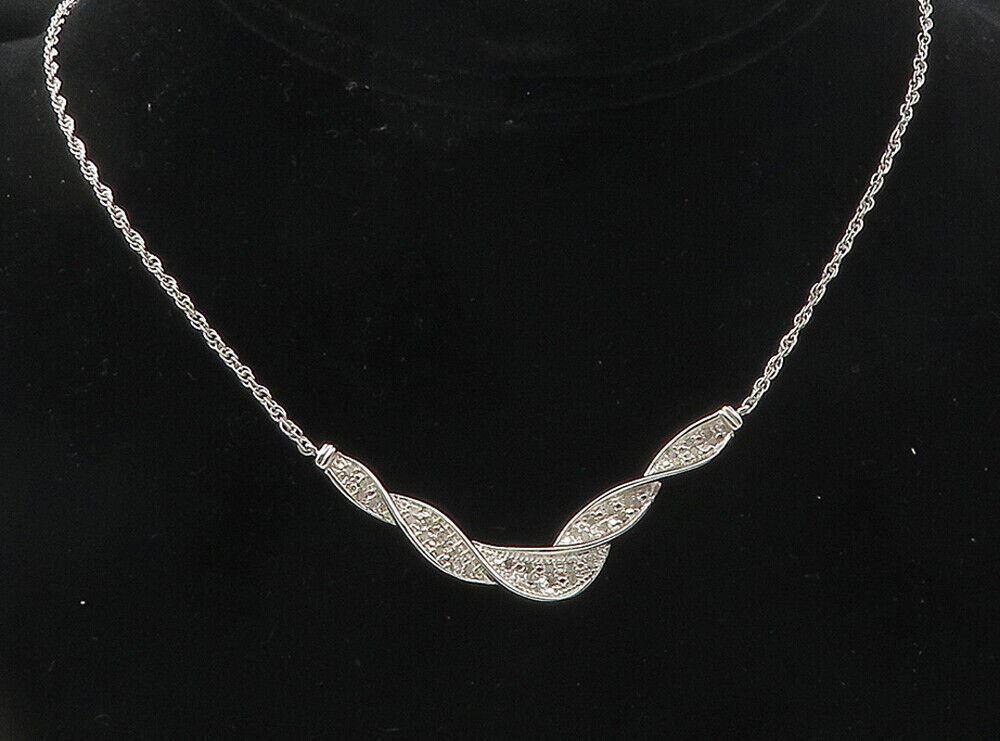 925 Sterling Silver  Genuine Diamonds Shiny Twist Chain Necklace  NE1937