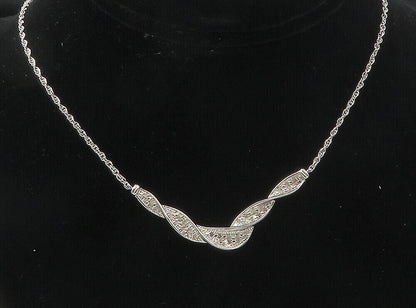 925 Sterling Silver  Genuine Diamonds Shiny Twist Chain Necklace  NE1937