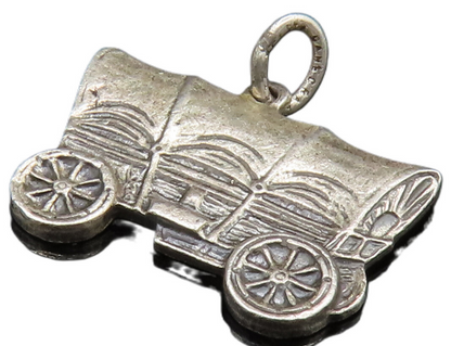925 Silver   Vintage Flat Etched Old Fashioned Carriage Pendant  PT20587
