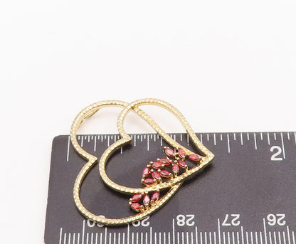 925 Sterling Silver Vintage Pendant Gold Plated Red CZ Cutout 2 Hearts   PT23092