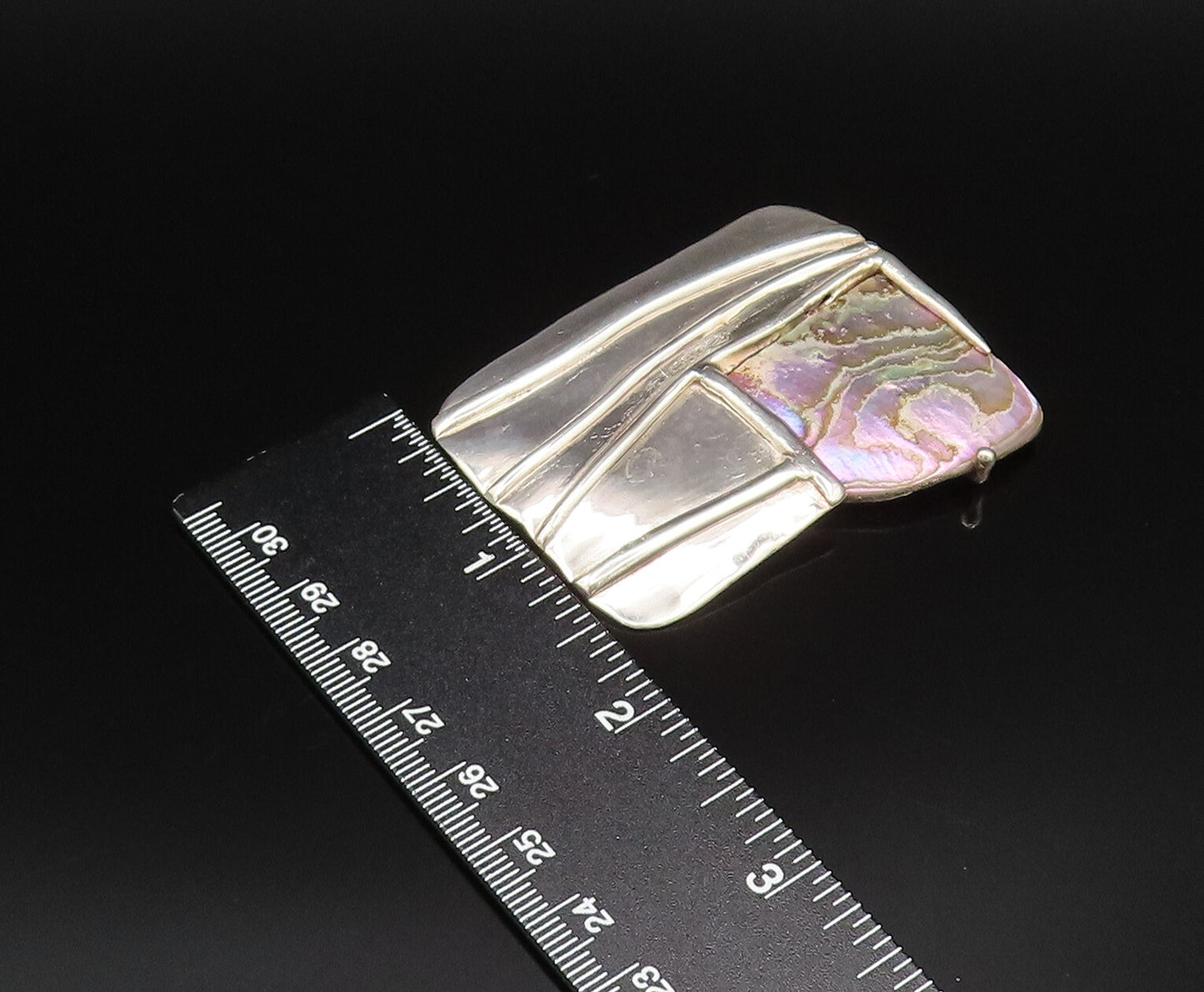 925 Silver  Vintage Modernist Mother Of Pearl Rectangle Brooch Pin  BP10002