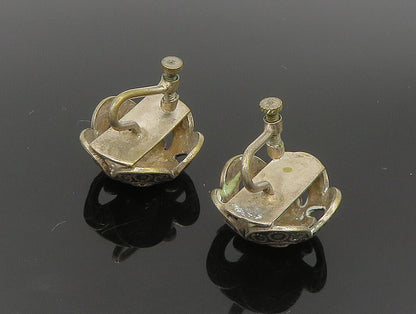 EUROPEAN 925 Silver  Vintage Floral Motif Cut Out Non Pierce Earrings  EG11614