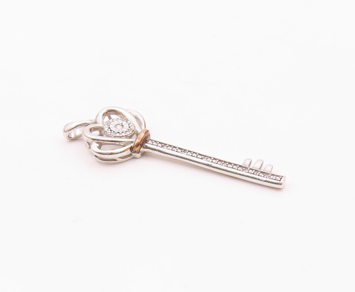 10K GOLD & 925 Silver  Vintage Two Tone Genuine Diamond Key Pendant  PT21168