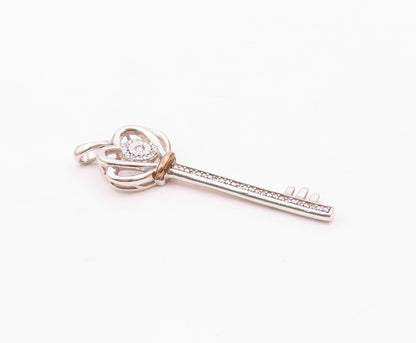10K GOLD & 925 Silver  Vintage Two Tone Genuine Diamond Key Pendant  PT21168