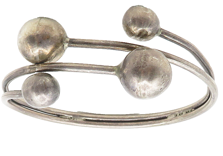 925 Sterling Silver  Vintage Dark Tone Smooth Spheres Bangle Bracelet  BT4320