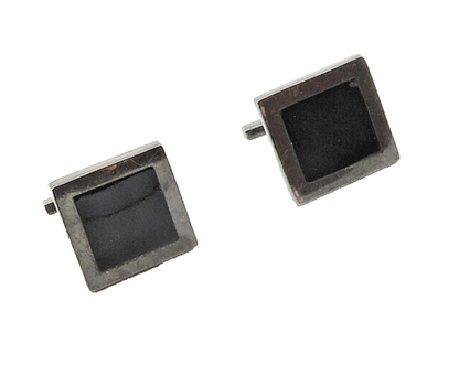 CHILE 925 Sterling Silver  Vintage Inlaid Black Onyx Square Cufflinks  TR2355
