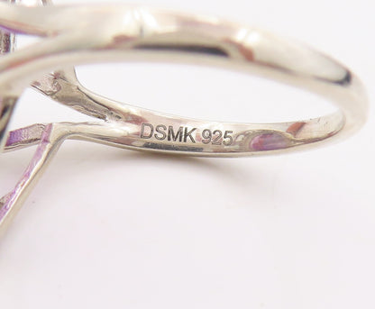 925 Sterling Silver Vintage Ring Drop Cut Amethyst Halo CZ Frame  Sz 7  RG30830