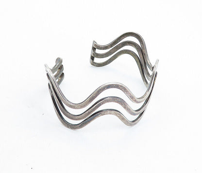 925 Sterling Silver  Vintage Dark Tone Wavy Split Shank Cuff Bracelet  BT2558