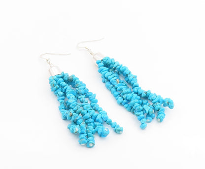 925 Sterling Silver Vintage Earrings Modernist Beaded Turquoise Dangle  EG14284