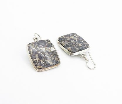 925 Sterling Silver  Vintage Spotted Jasper Square Dangle Earrings  EG3548