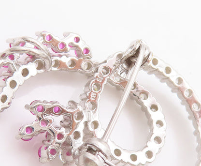 925 Sterling Silver Vintage Brooch Pin Designer Two Tone CZ Band Loop  BP11050