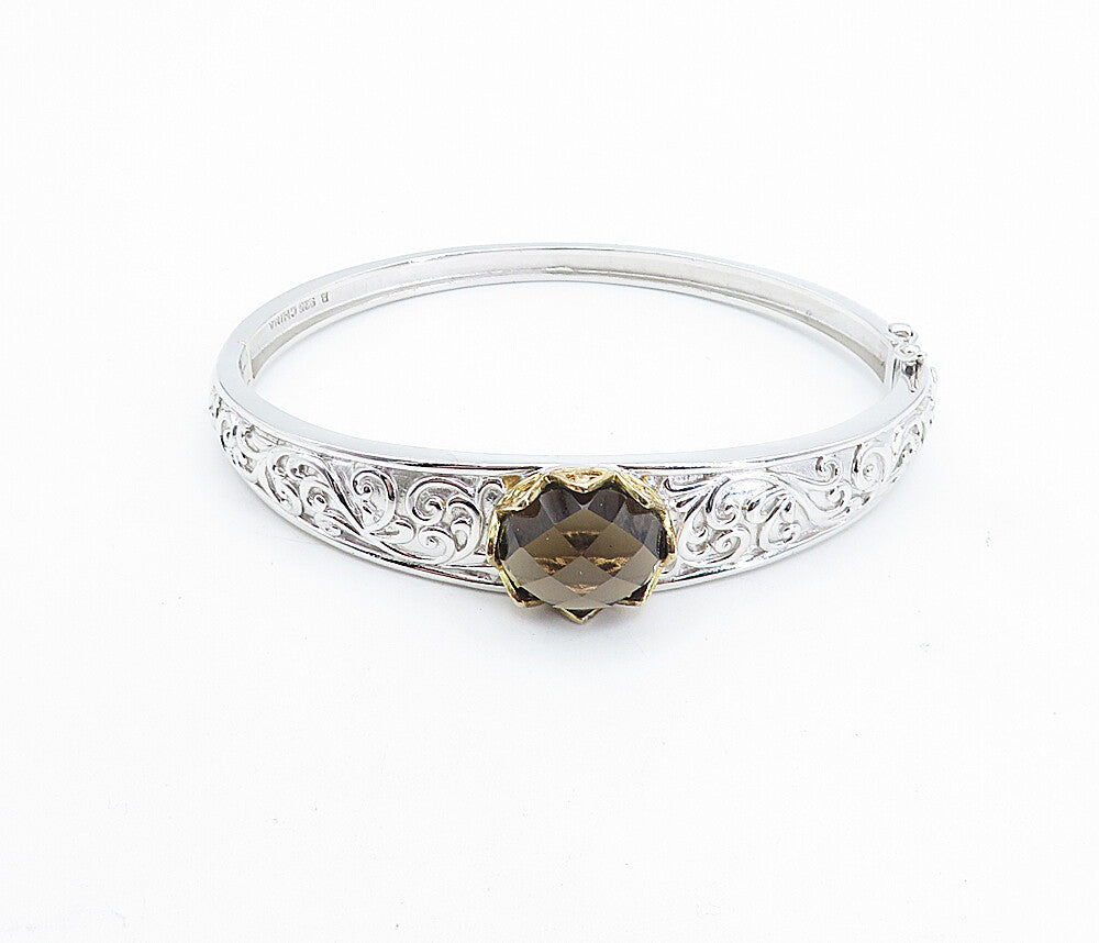 ROSS SIMON 925 Silver   Smoky Topaz Baroque Swirl Bangle Bracelet  BT3251