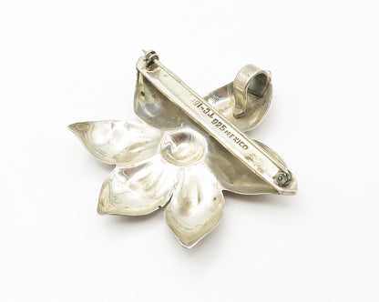 MEXICO 925 Sterling Silver  Vintage Shiny Flower Motif Brooch Pin  BP5588